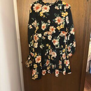 Seed Floral Ribbon Tied Sleeves Midi Dress